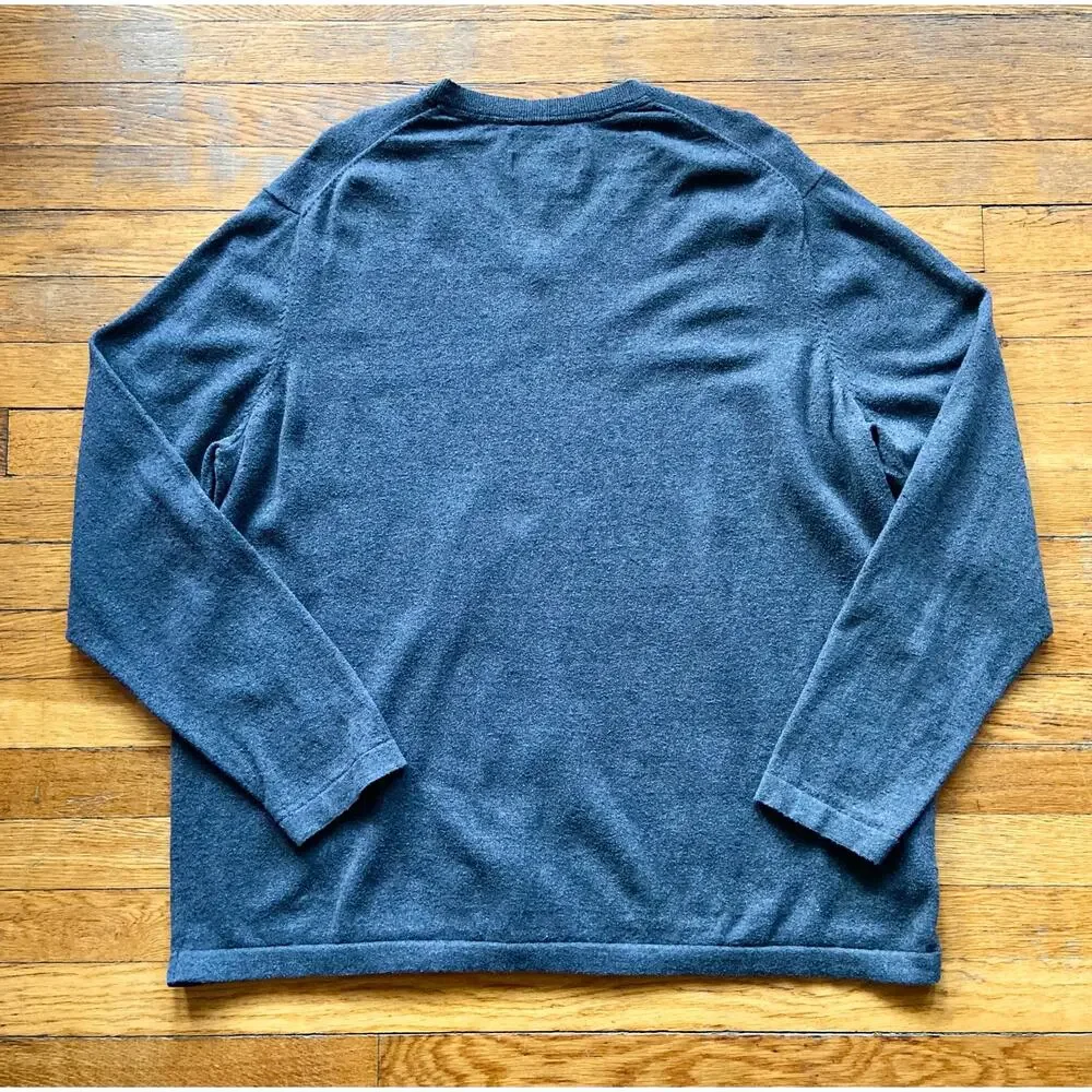 EDDIE BAUER Gray Cotton Merino Wool V-Neck Sweater Mens sz 2XL